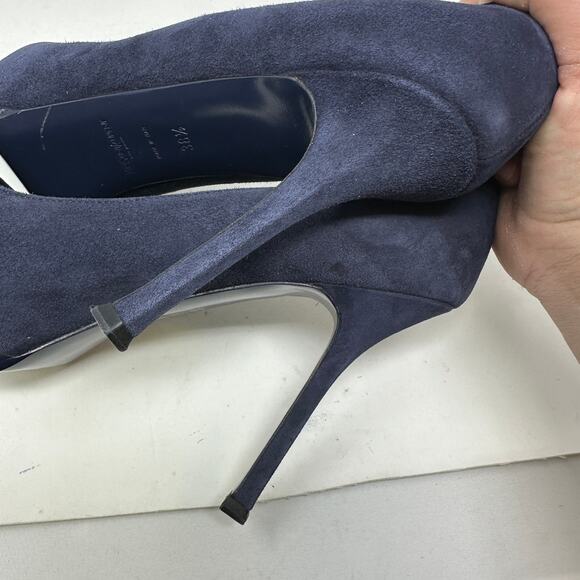 YSL Saint Laurent Tribute Pumps Womens 38.5 US 8.5 Navy Suede Platform Stiletto - Picture 10 of 12